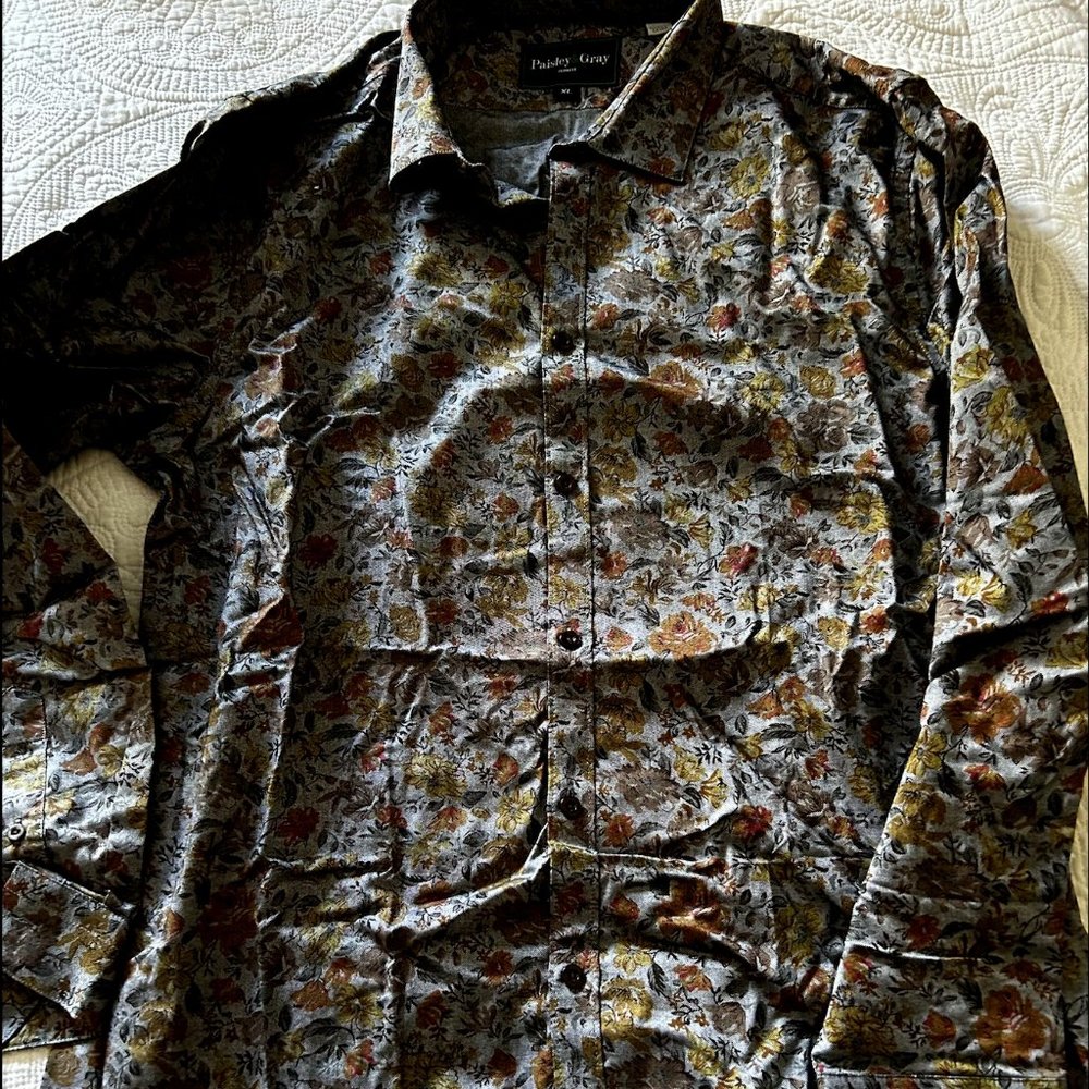 Paisley and Gray Floral Dress Shirt XL